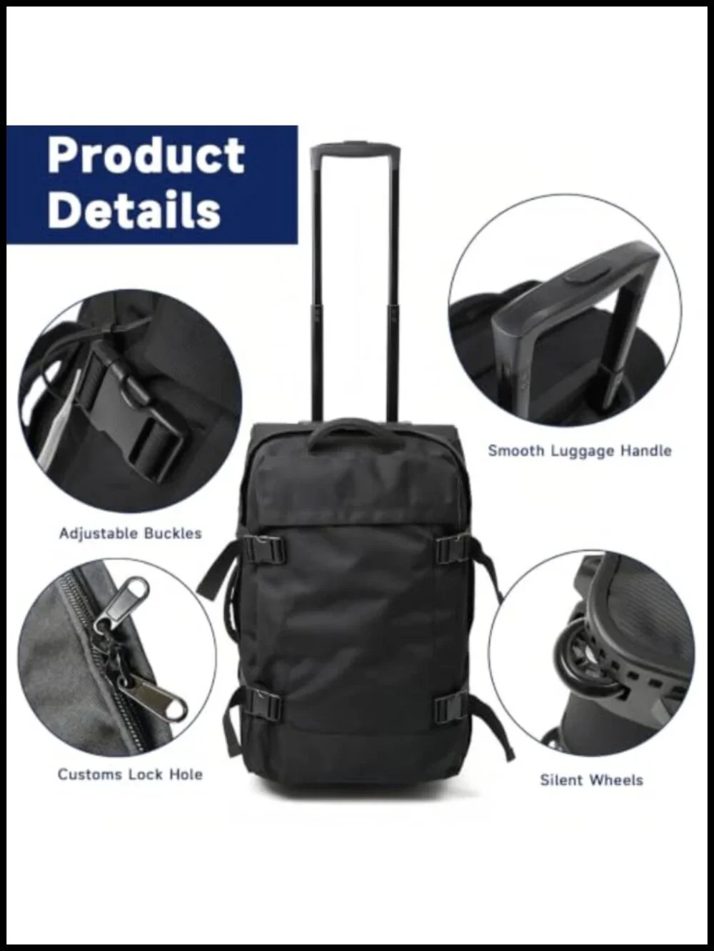 Rolling Duffle Bag with Wheels, 60L Travel Suitcase, 900D Nylon, Telescopic